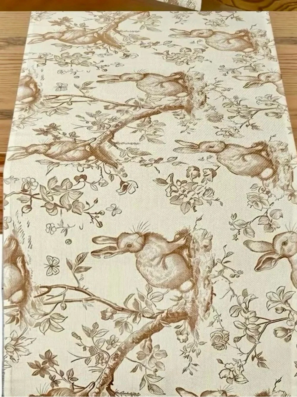 Vintage Woodland Rabbit Print, Farmhouse Spring Neutral Tone 13”x72” NWOT